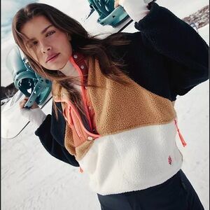 Free People Color block Fleece Pullover